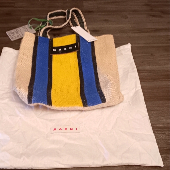 Marni Yellow and Blue Striped Tote Bag